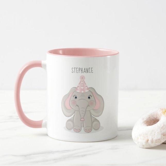 Elephant in Birthday Party Hat Kaffee Tasse (Mit Donut)