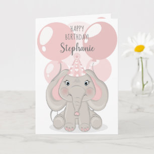 Elephant in Birthday Party Hat Karte