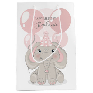 Elephant in Birthday Party Hat Mittlere Geschenktüte
