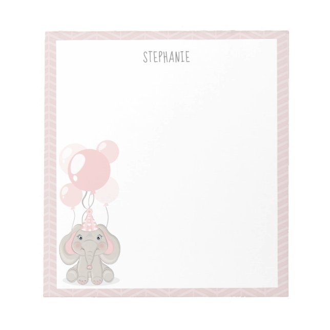 Elephant in Birthday Party Hat Notizblock (Vorderseite)