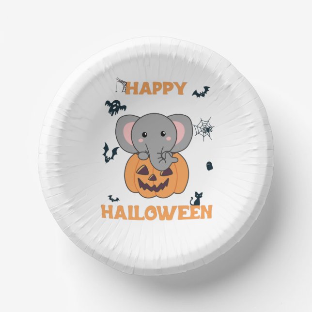 Elephant In Pumpkin Cute Elephant Happy Halloween Pappteller (Vorderseite)