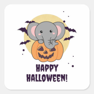 Elephant In Pumpkin Cute Elephant Happy Halloween Quadratischer Aufkleber