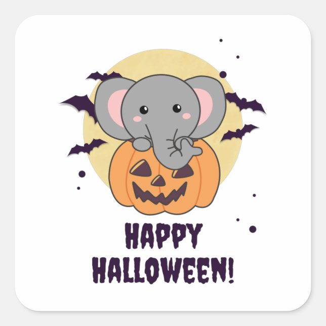 Elephant In Pumpkin Cute Elephant Happy Halloween Quadratischer Aufkleber (Vorderseite)