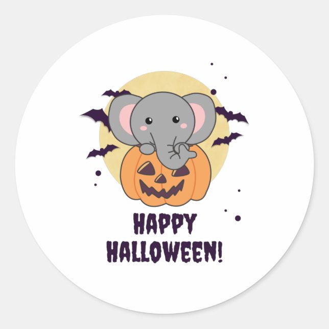 Elephant In Pumpkin Cute Elephant Happy Halloween Runder Aufkleber (Vorderseite)