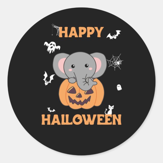 Elephant In Pumpkin Cute Elephant Happy Halloween Runder Aufkleber (Vorderseite)