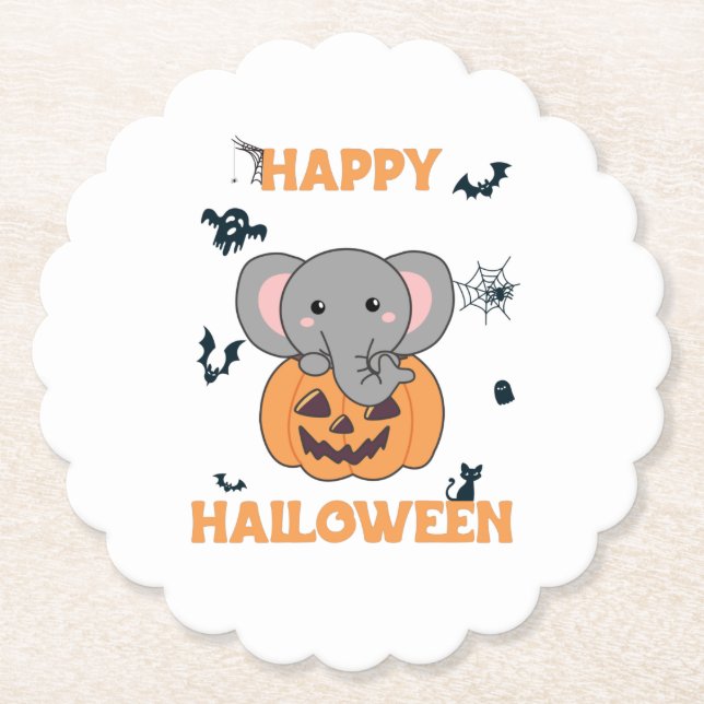 Elephant In Pumpkin Cute Elephant Happy Halloween Untersetzer (Vorderseite)
