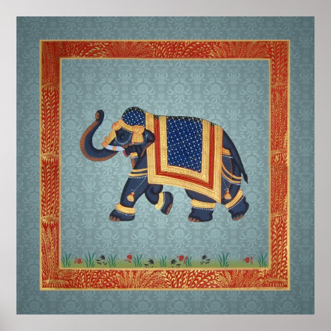 Elephant Indian Red Gold Poster (Vorne)