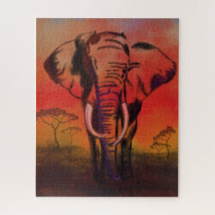 Elephant Jigsaw Puzzle Sunset Savanna Malerei