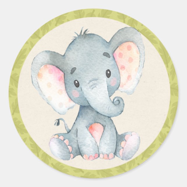 Elephant Jungle Animals Baby Shower Fevor Sticker (Vorderseite)