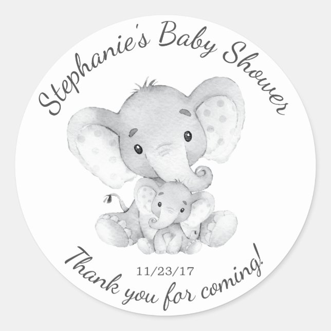 Elephant Jungle Animals Baby Shower Fevor Sticker (Vorderseite)