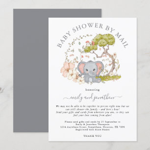 Elephant Jungle Foliage Gray Baby Shower by Mail Einladung