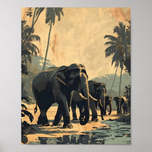Elephant Jungle Serenity: Vintag Poster