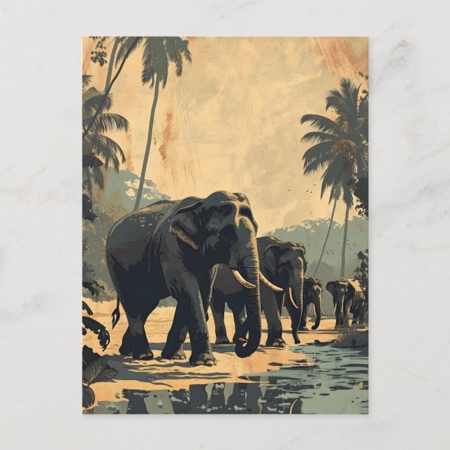 Elephant Jungle Serenity: Vintage Postkarte (Vorderseite)