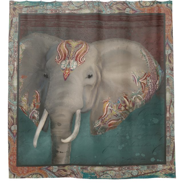 Elephant Kashmir Kani Paisley Tribal Bath Decke Duschvorhang (Vorderseite)