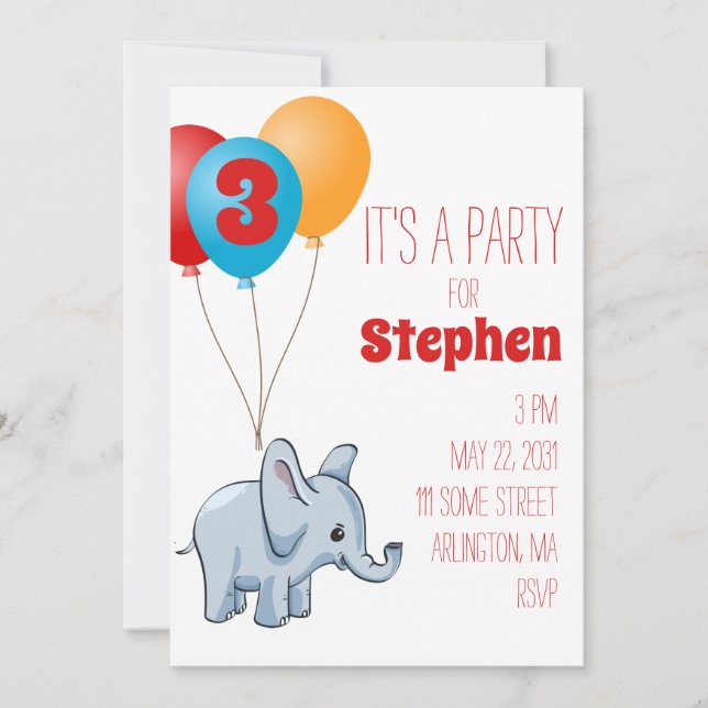 Elephant Kindergeburtstag Party Einladung (Vorderseite)