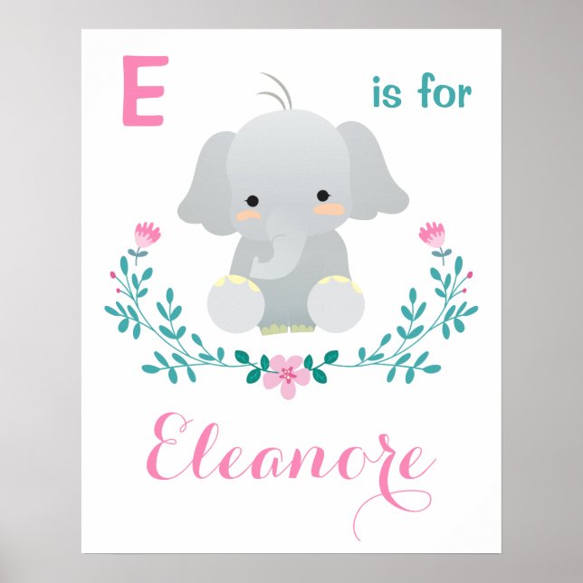 Elephant Kinderzimmer Art Print | Baby Girl indivi Poster (Vorne)