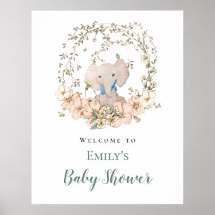 Elephant Leaf Frame Welcome Boy Baby Dusche Poster