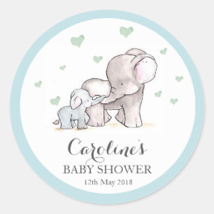 Elephant Liebe Blue Baby Shower Sticker 