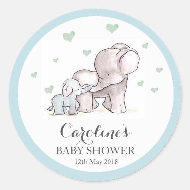 Elephant Liebe Blue Baby Shower Sticker  (Vorderseite)