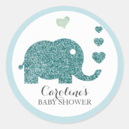 Elephant Liebe Blue Glitzer Baby Shower Sticker