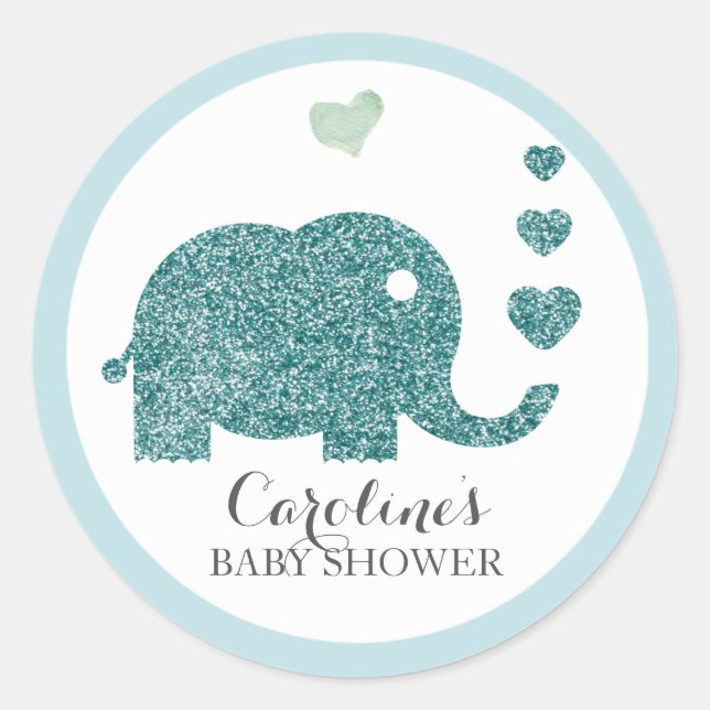 Elephant Liebe Blue Glitzer Baby Shower Sticker (Vorderseite)