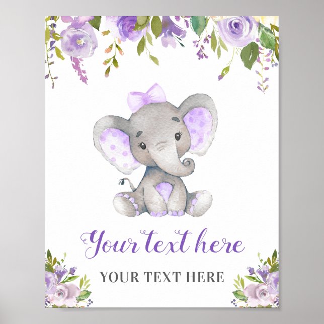 Elephant Lila Girl Baby Dusche Sprinkle Geburtstag Poster (Vorne)