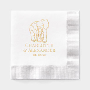 Elephant Line Art Wedding Couple Name Datum Servietten Mit Folie