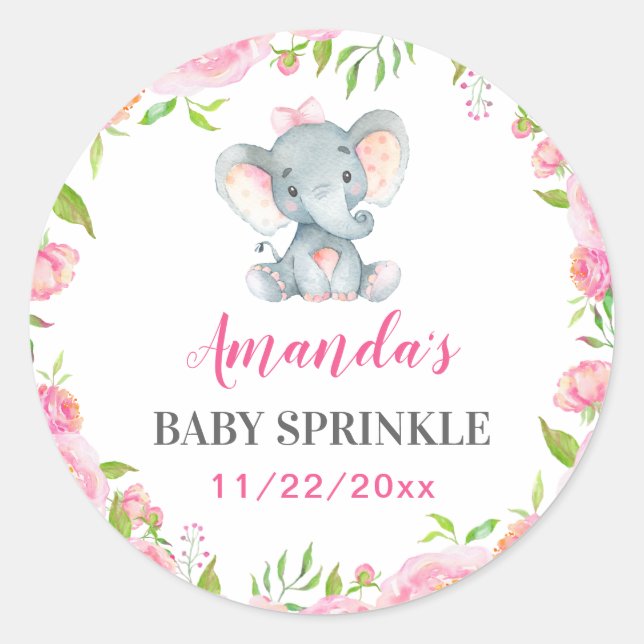 Elephant Little Peanut Girl Babydusche Sprinkle Runder Aufkleber (Vorderseite)