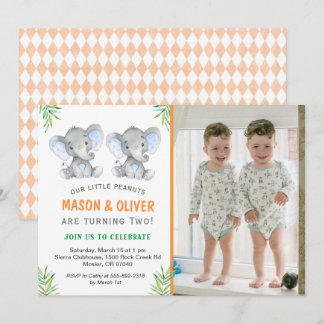 Elephant Little Peanuts Twin Boys Birthday Party Einladung