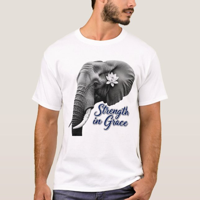 Elephant Lotus Strength in Grace Art Print T-Shirt (Vorderseite)