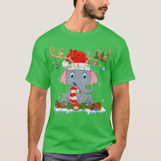 Elephant Lover Xmas Lights Rentier Santa Elephant T-Shirt