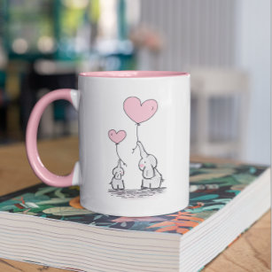 Elephant Mama & Baby Pink Mother's Day Babydusche Tasse