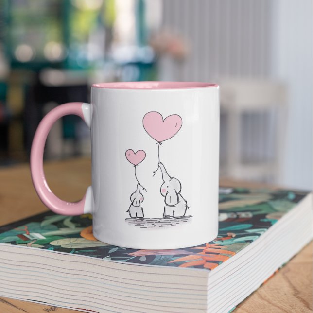 Elephant Mama & Baby Pink Mother's Day Babydusche Tasse (Von Creator hochgeladen)