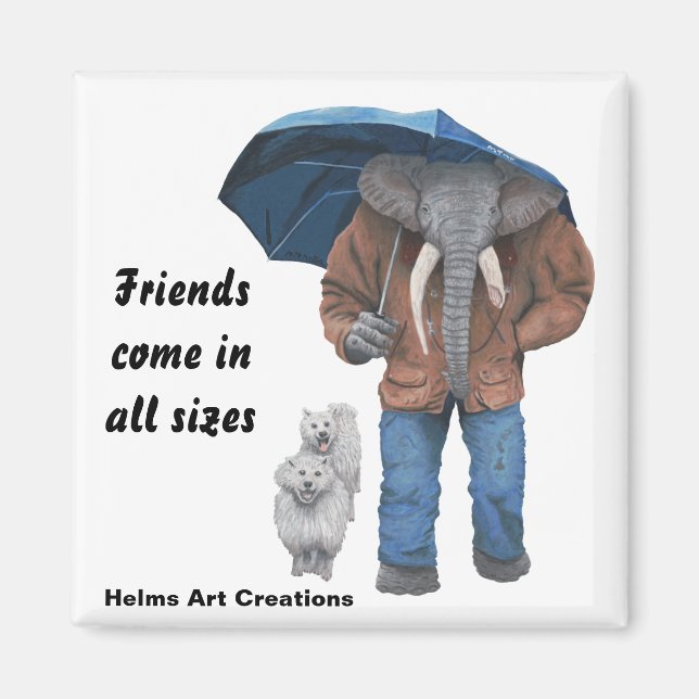 Elephant Man Walking Dogs Fantasy Button Magnet (Vorne)