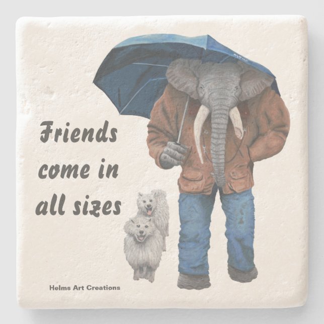 Elephant Man Walking Dogs Fantasy Stone Untersetze Steinuntersetzer (Vorderseite)