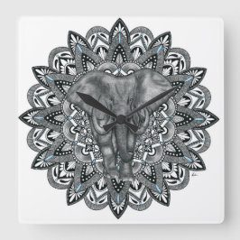 Elephant mandala Wall Clock Quadratische Wanduhr
