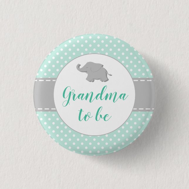 Elephant Mint Green Baby Shower Oma zu sein Button (Vorderseite)