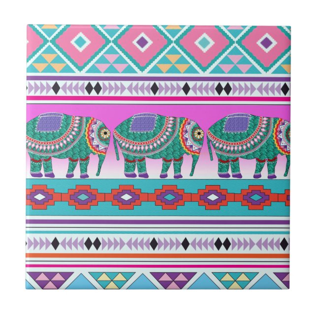 Elephant mit Azteken-Muster Fliese (Vorderseite)