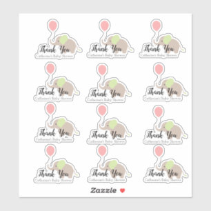 Elephant mit Balloon Baby Dusche Danke Set Aufkleber