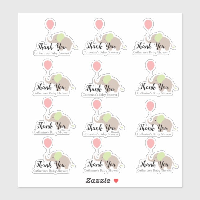 Elephant mit Balloon Baby Dusche Danke Set Aufkleber (Blatt)
