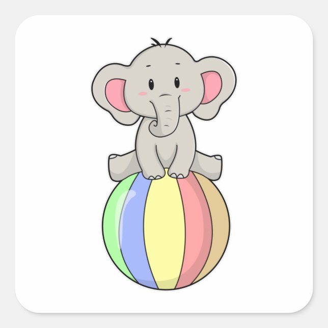 Elephant mit Balloon Quadratischer Aufkleber (Vorderseite)