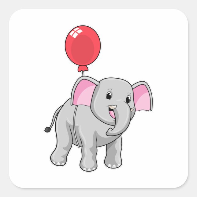 Elephant mit Balloon Quadratischer Aufkleber (Vorderseite)