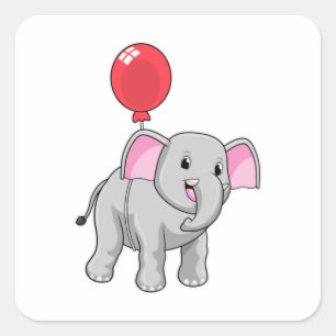 Elephant mit Balloon Quadratischer Aufkleber