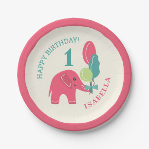 Elephant mit Balloons Girls 1. Geburtstag Pappteller