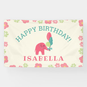 Elephant mit Balloons Girls Geburtstag Banner