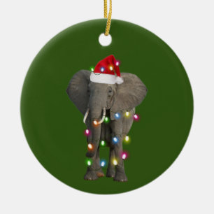 Elephant mit Hat Lights Weihnachten Keramik Ornament