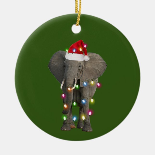 Elephant mit Hat Lights Weihnachten Keramik Ornament (Vorne)