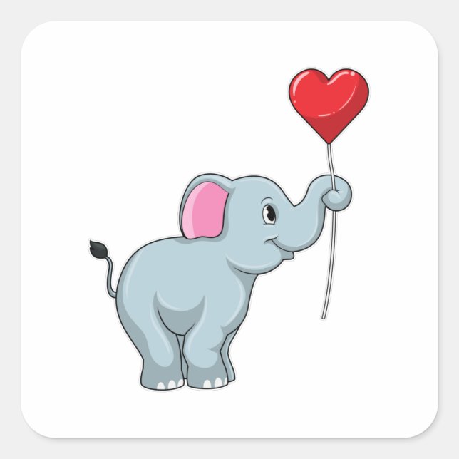 Elephant mit Heart Balloon Quadratischer Aufkleber (Vorderseite)