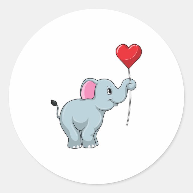 Elephant mit Heart Balloon Runder Aufkleber (Vorderseite)