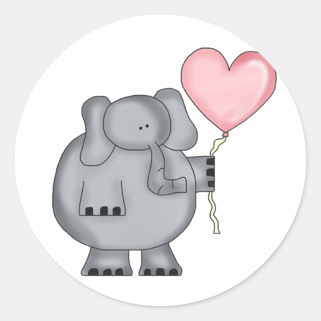 Elephant mit Heart Balloon Runder Aufkleber (Vorderseite)
